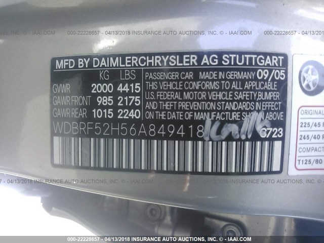 WDBRF52H56A849418 - 2006 MERCEDES-BENZ C GENERATION 2006 230 SILVER photo 9