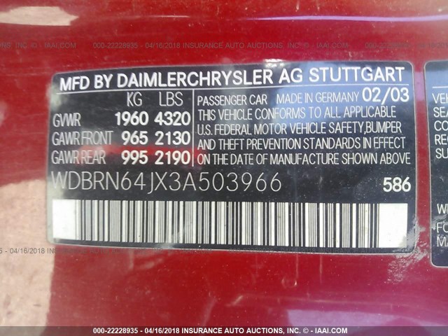 WDBRN64JX3A503966 - 2003 MERCEDES-BENZ C 320 SPORT COUPE RED photo 9
