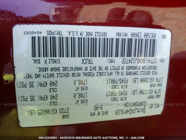 1D7HA16KX6J124722 - 2006 DODGE RAM 1500 ST RED photo 9