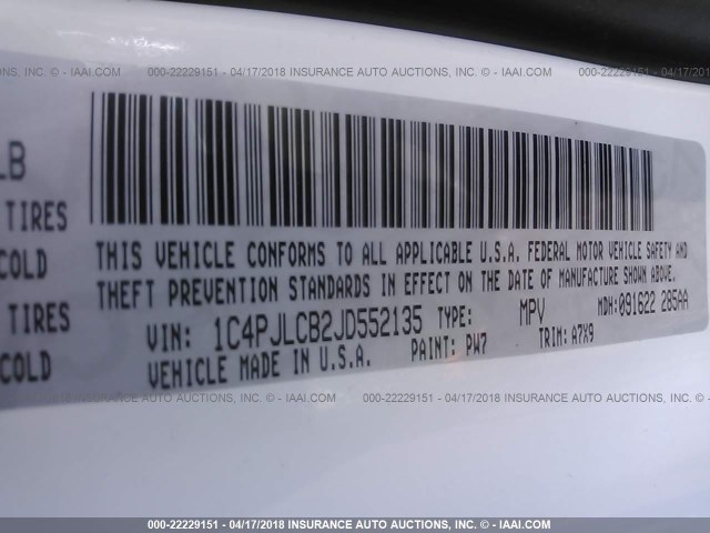 1C4PJLCB2JD552135 - 2018 JEEP CHEROKEE LATITUDE Biały zdjęcie 9