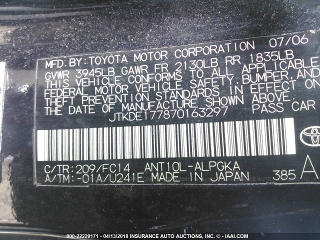 JTKDE177870163297 - 2007 TOYOTA SCION TC 黑色 照片 9