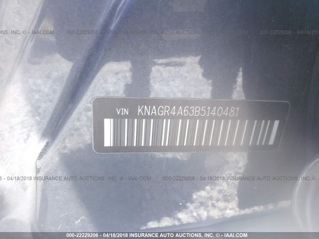 KNAGR4A63B5140481 - 2011 KIA OPTIMA SX BLACK photo 9
