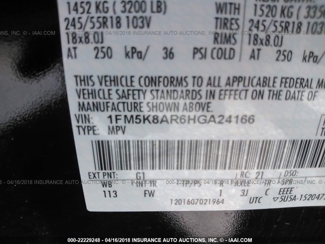 1FM5K8AR6HGA24166 - 2017 FORD EXPLORER POLICE INTERCEPTOR BLACK photo 9