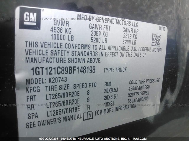 1GT121C89BF148198 - 2011 GMC SIERRA K2500 SLT BLACK photo 9