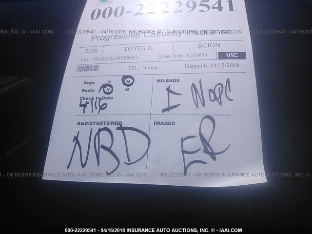 JTLKE50E081006913 - 2008 TOYOTA SCION XB BLACK photo 7