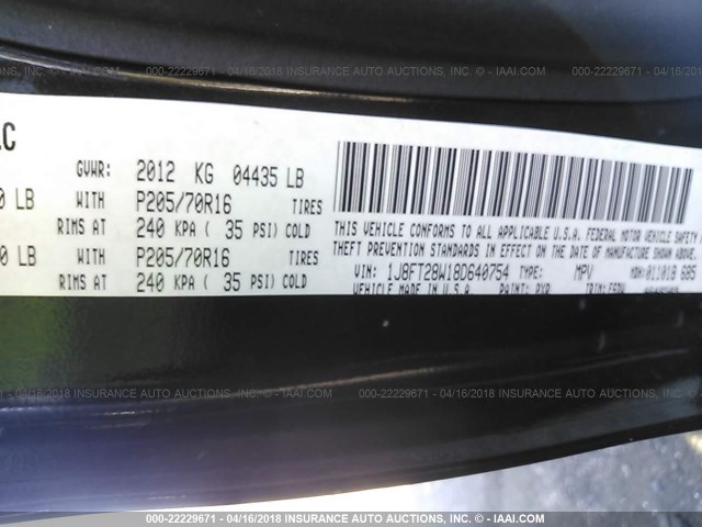 1J8FT28W18D640754 - 2008 JEEP PATRIOT SPORT BLACK photo 9