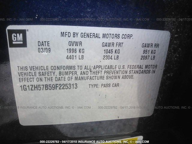 1G1ZH57B59F225313 - 2009 CHEVROLET MALIBU 1LT 蓝色 照片 9