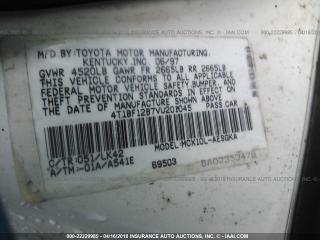 4T1BF12B7VU201045 - 1997 TOYOTA AVALON XL/XLS WHITE photo 9