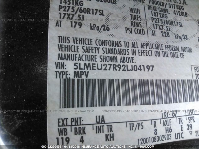 5LMEU27R92LJ04197 - 2002 LINCOLN NAVIGATOR 黑色 照片 9