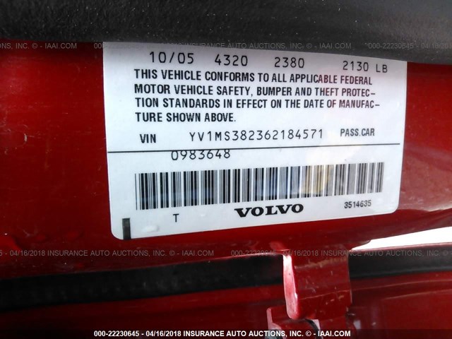 YV1MS382362184571 - 2006 VOLVO S40 2.4I RED photo 9