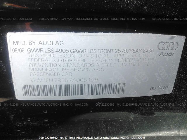 WAUEH78E57A005199 - 2007 AUDI A4 S-LINE 3.2 QUATTRO BLACK photo 9