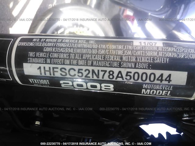 1HFSC52N78A500044 - 2008 HONDA VTX1300 T BLACK photo 10