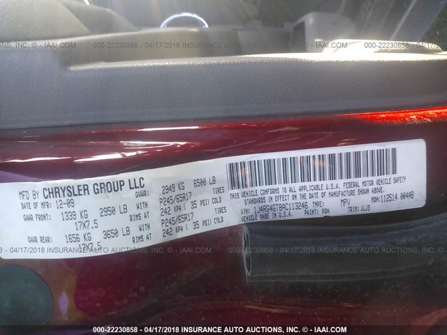 1J4RG4GT8AC113246 - 2010 JEEP COMMANDER SPORT წითელი ფოტო 9