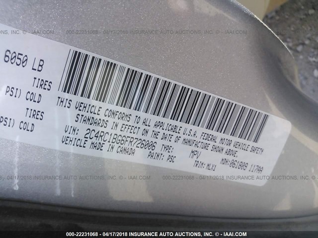 2C4RC1BG6FR726006 - 2015 CHRYSLER TOWN & COUNTRY TOURING GRAY photo 9