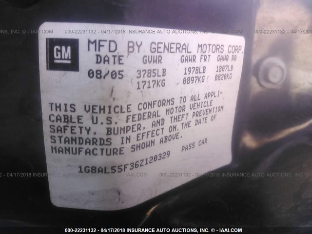 1G8AL55F36Z120329 - 2006 SATURN ION LEVEL 3 SILVER photo 9