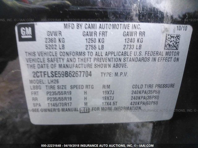 2CTFLSE59B6267704 - 2011 GMC TERRAIN SLE BLACK photo 9