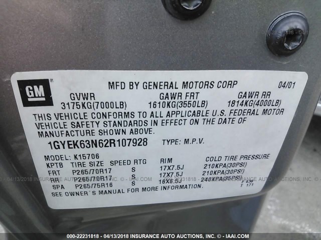 1GYEK63N62R107928 - 2002 CADILLAC ESCALADE LUXURY Gümüş foto 9