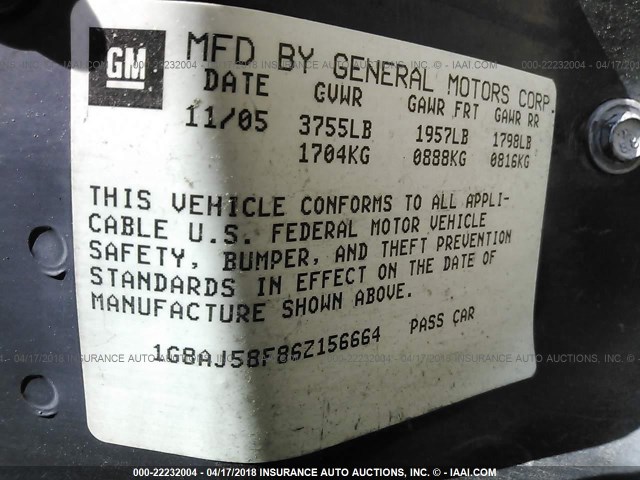 1G8AJ58F86Z156664 - 2006 SATURN ION LEVEL 2 BURGUNDY photo 9