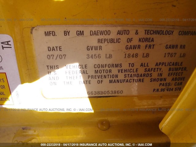 KL1TD56638B053860 - 2008 CHEVROLET AVEO LS YELLOW photo 9