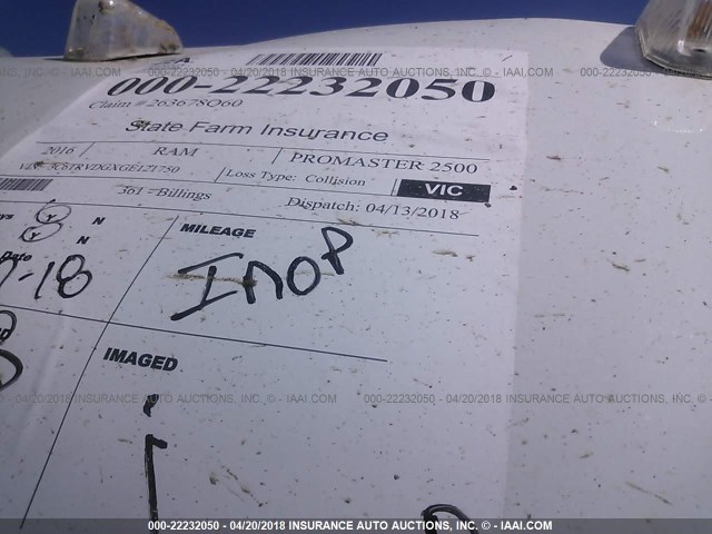 3C6TRVDGXGE121750 - 2016 RAM PROMASTER 2500 2500 HIGH WHITE photo 7