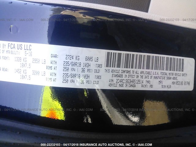 2C4RC1BG3HR512514 - 2017 CHRYSLER PACIFICA TOURING L 蓝色 照片 9