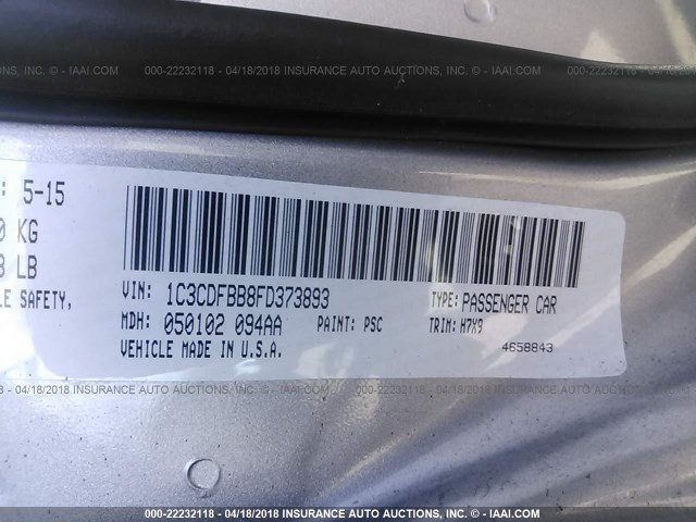 1C3CDFBB8FD373893 - 2015 DODGE DART SXT SILVER photo 9