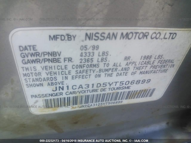 JN1CA31D5YT506899 - 2000 NISSAN MAXIMA GLE/GXE/SE GOLD photo 9