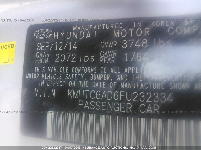 KMHTC6AD6FU232334 - 2015 HYUNDAI VELOSTER SILVER photo 9