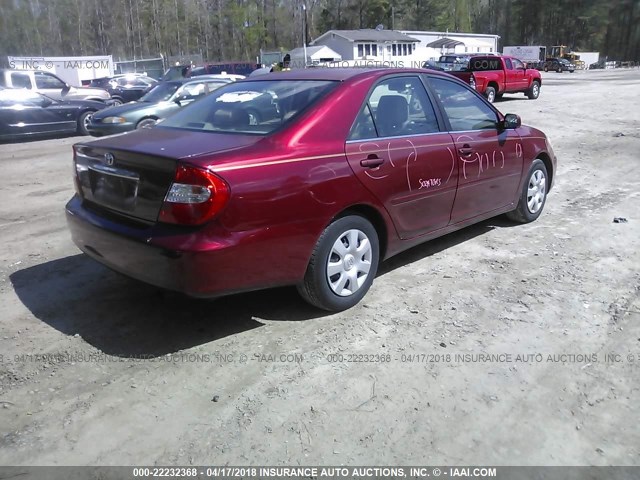 4T1BE32K02U086900 - 2002 TOYOTA CAMRY LE/XLE/SE RED photo 4