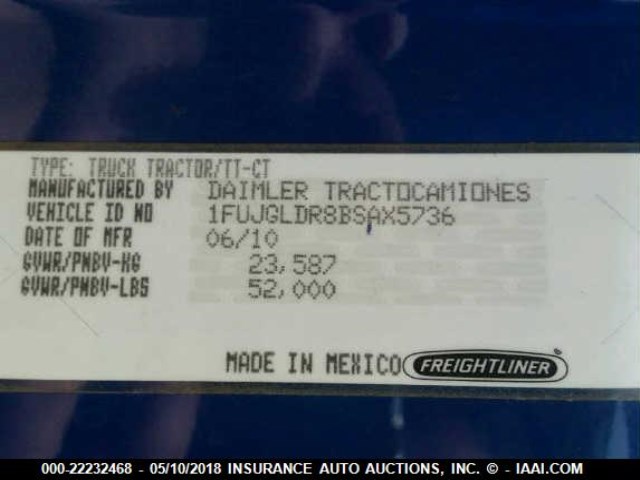 1FUJGLDR8BSAX5736 - 2011 FREIGHTLINER CASCADIA 125  Unknown photo 10