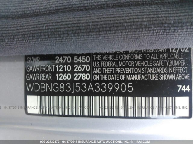 WDBNG83J53A339905 - 2003 MERCEDES-BENZ S 430 4MATIC GRAY photo 9