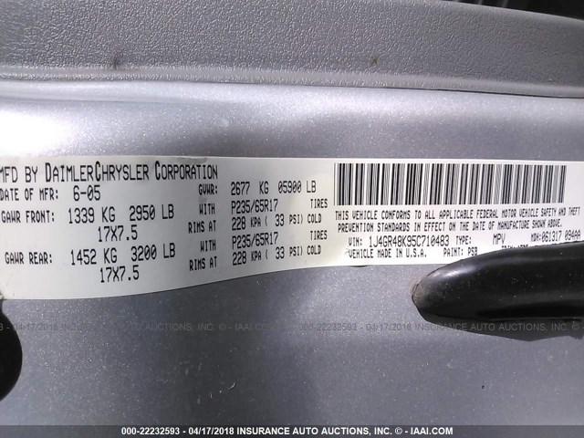 1J4GR48K95C710483 - 2005 JEEP GRAND CHEROKEE LAREDO/COLUMBIA/FREEDOM 银色 照片 9