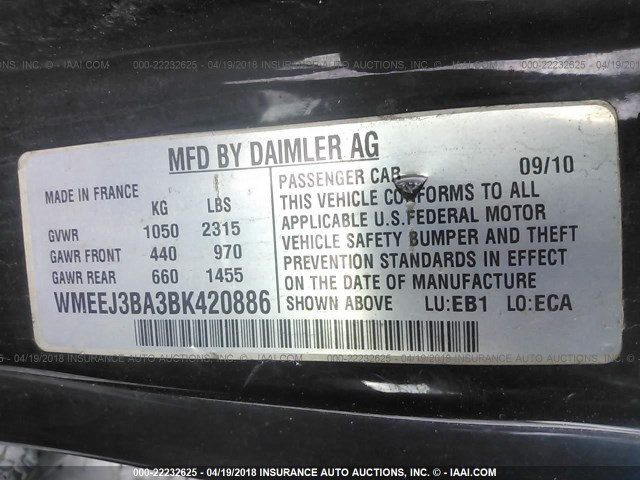 WMEEJ3BA3BK420886 - 2011 SMART FORTWO PURE/PASSION BLACK photo 9