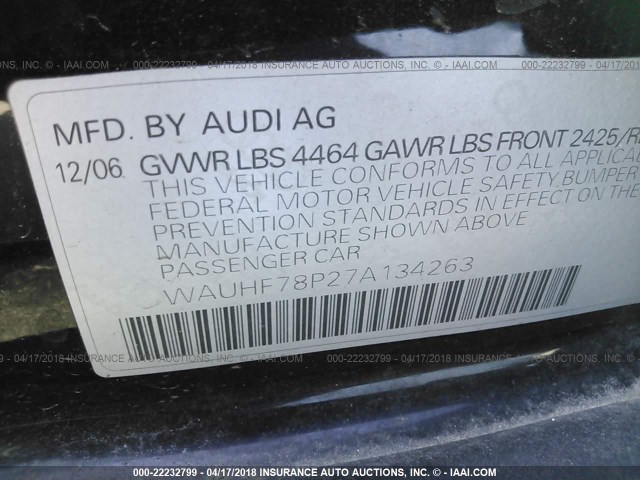 WAUHF78P27A134263 - 2007 AUDI A3 2 BLACK photo 9