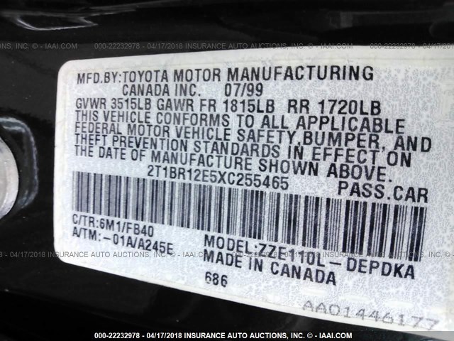 2T1BR12E5XC255465 - 1999 TOYOTA COROLLA VE/CE/LE 绿色 照片 9