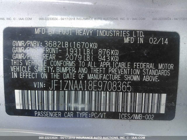 JF1ZNAA18E9708365 - 2014 TOYOTA SCION FR-S ვერცხლისფერი ფოტო 9