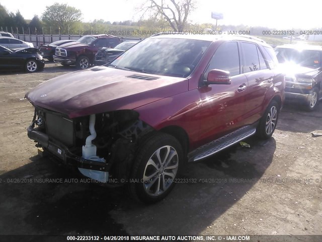 4JGDA5HB7GA758984 - 2016 MERCEDES-BENZ GLE 350 4MATIC RED photo 2