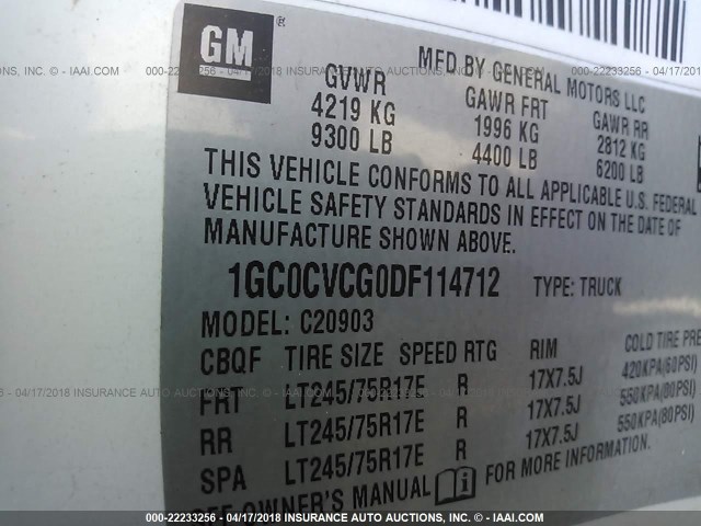 1GC0CVCG0DF114712 - 2013 CHEVROLET SILVERADO C2500 HEAVY DUTY WHITE photo 9