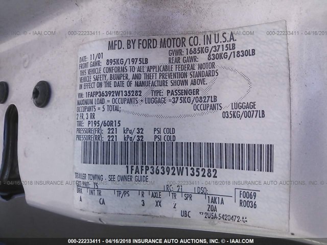 1FAFP36392W135282 - 2002 FORD FOCUS SE/SE COMFORT/ZTW/SE SPRT SILVER photo 9