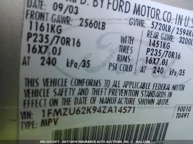 1FMZU62K94ZA14571 - 2004 FORD EXPLORER XLS/XLS SPORT GRAY photo 9