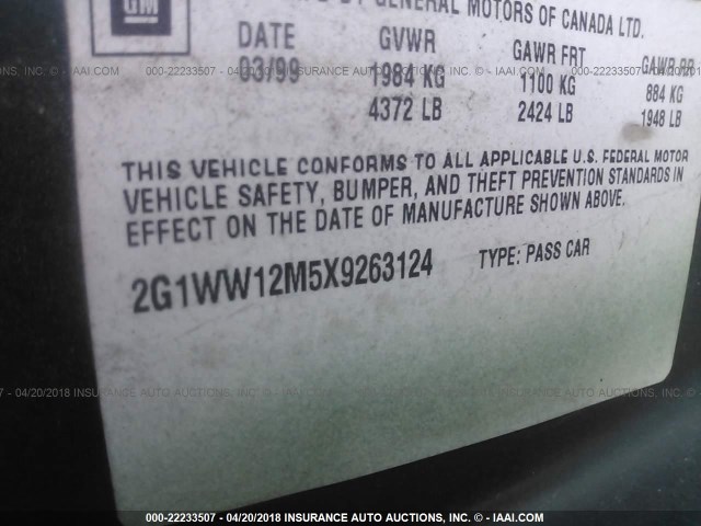 2G1WW12M5X9263124 - 1999 CHEVROLET MONTE CARLO LS მწვანე ფოტო 9