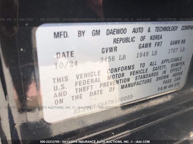 KL1TD56687B100055 - 2007 CHEVROLET AVEO LS 黑色 照片 9