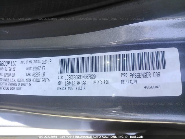 1C3CCBCG9DN607620 - 2013 CHRYSLER 200 LIMITED GRAY photo 9