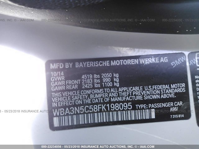 WBA3N5C58FK198095 - 2015 BMW 428 XI WHITE photo 9