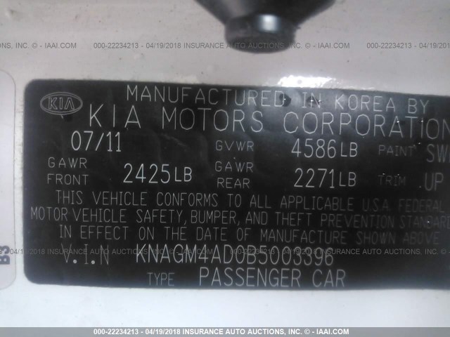 KNAGM4AD0B5003396 - 2011 KIA OPTIMA HYBRID WHITE photo 9