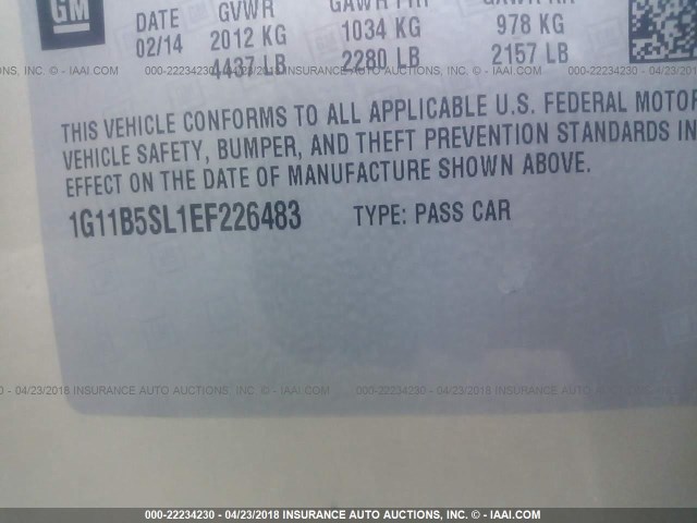 1G11B5SL1EF226483 - 2014 CHEVROLET MALIBU LS Gümüş foto 9