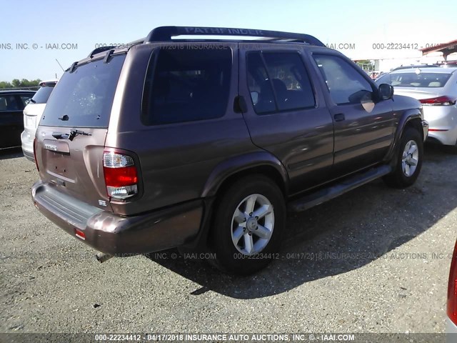 JN8DR09XX4W801369 - 2004 NISSAN PATHFINDER LE/SE BROWN photo 4