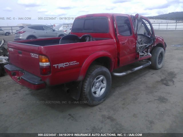 5TEGN92N54Z364921 - 2004 TOYOTA TACOMA DOUBLE CAB PRERUNNER RED photo 4