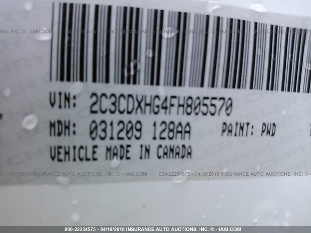 2C3CDXHG4FH805570 - 2015 DODGE CHARGER SXT WHITE photo 9