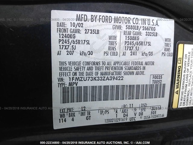 1FMZU73K33ZA39422 - 2003 FORD EXPLORER XLT/XLT SPORT/NBX BLUE photo 9